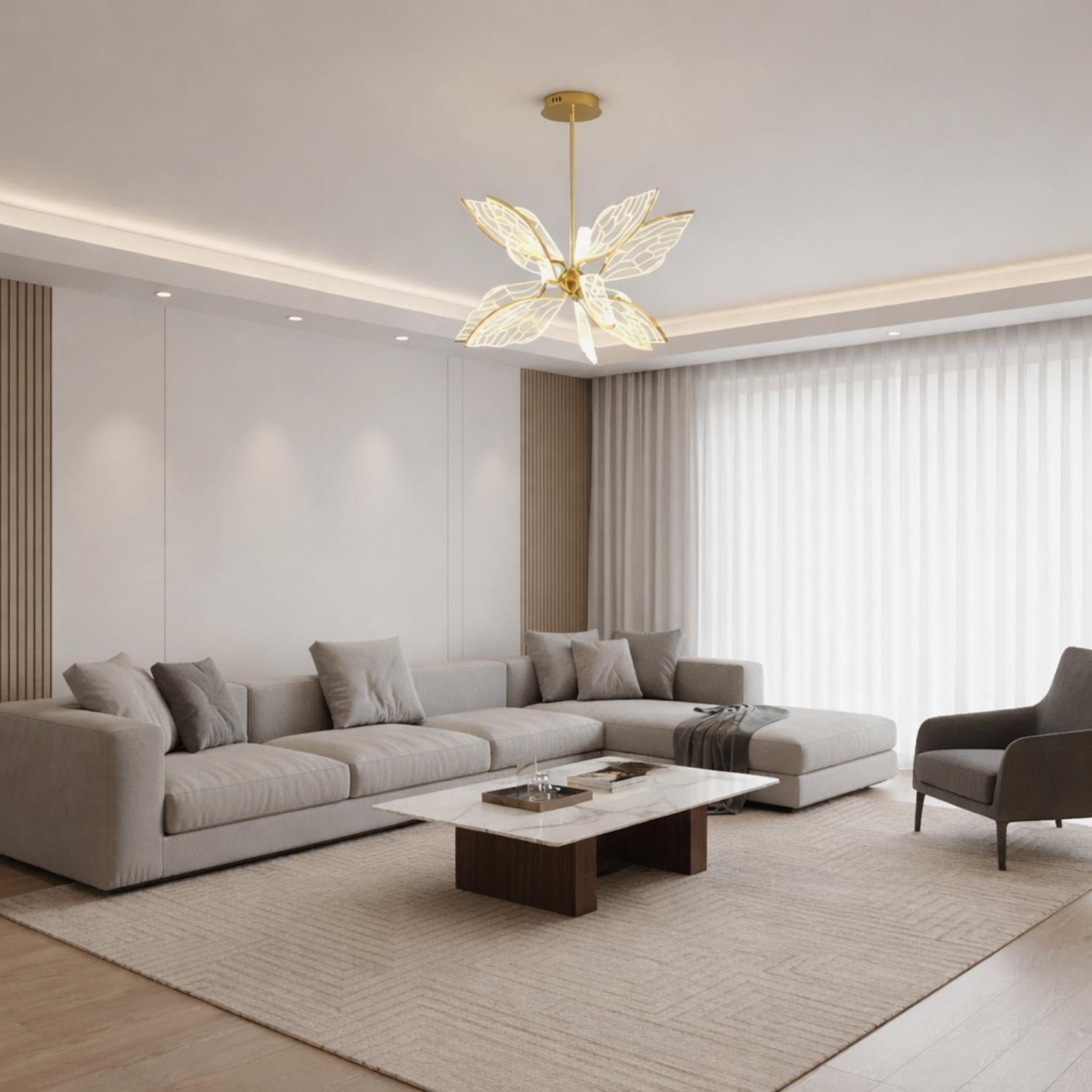 Gold Pendant Light with Wing Shaped Design