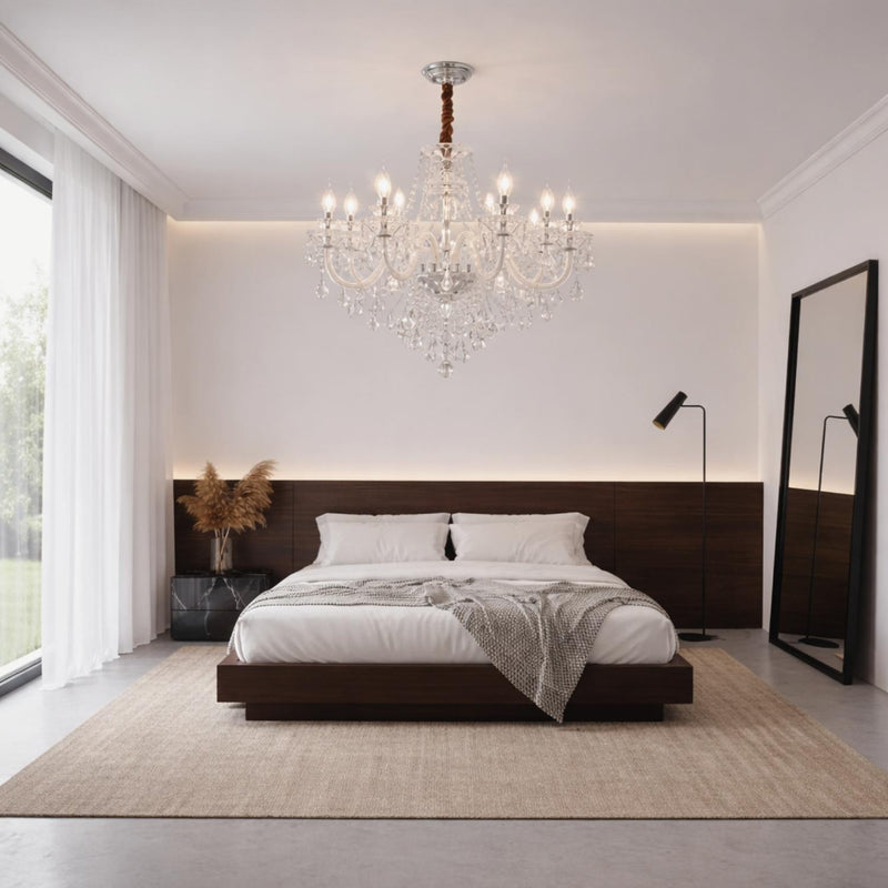 Traditional Crystal Candle Style Chandelier with Glass Arms