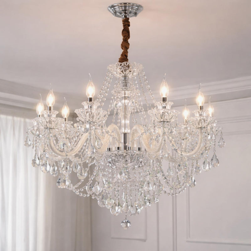 Traditional Crystal Candle Style Chandelier with Glass Arms