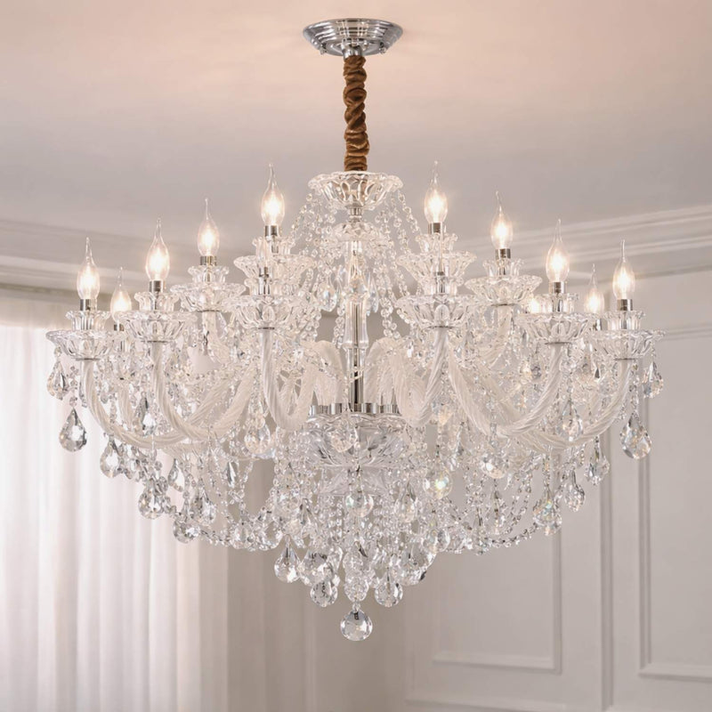 Traditional Crystal Candle Style Chandelier with Glass Arms