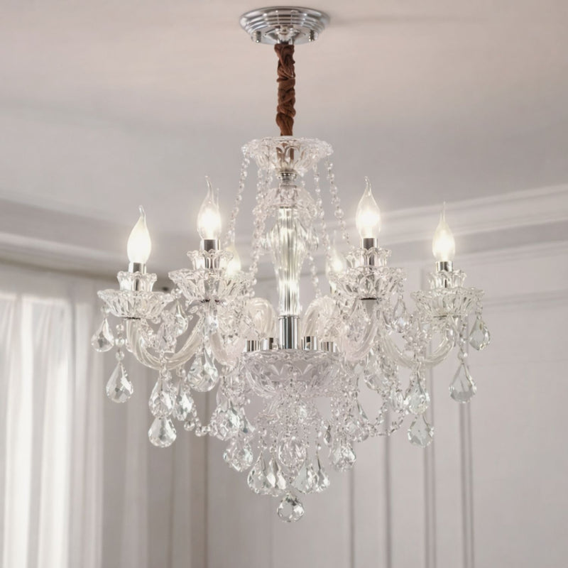 Traditional Crystal Candle Style Chandelier with Glass Arms