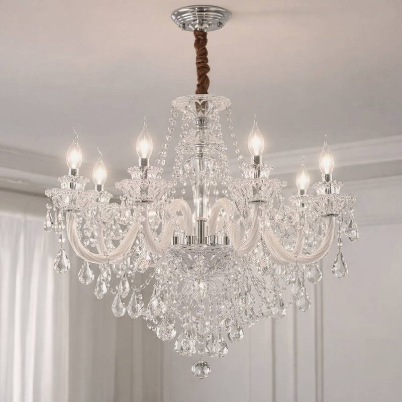 Traditional Crystal Candle Style Chandelier with Glass Arms
