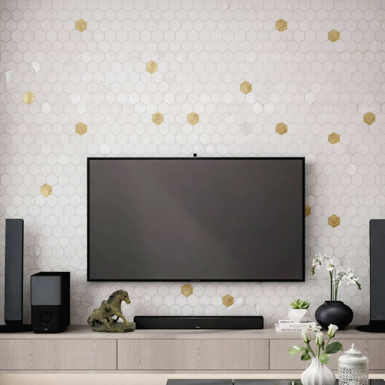 Hexagon Wall Tiles for Living Room Interiors