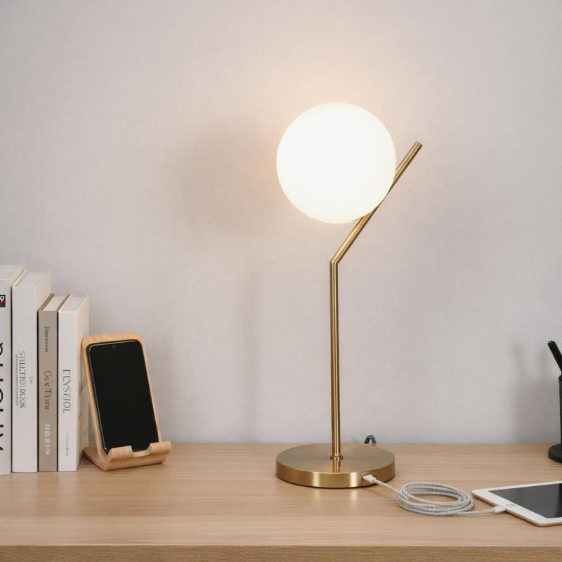 Minimal Globe Table Lamp with Metal Base