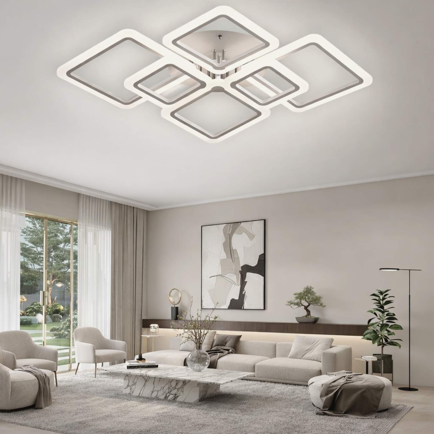 Geometric Ceiling Design for Living Rooms