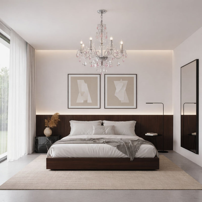 French Style Pink Crystal Candle Chandelier