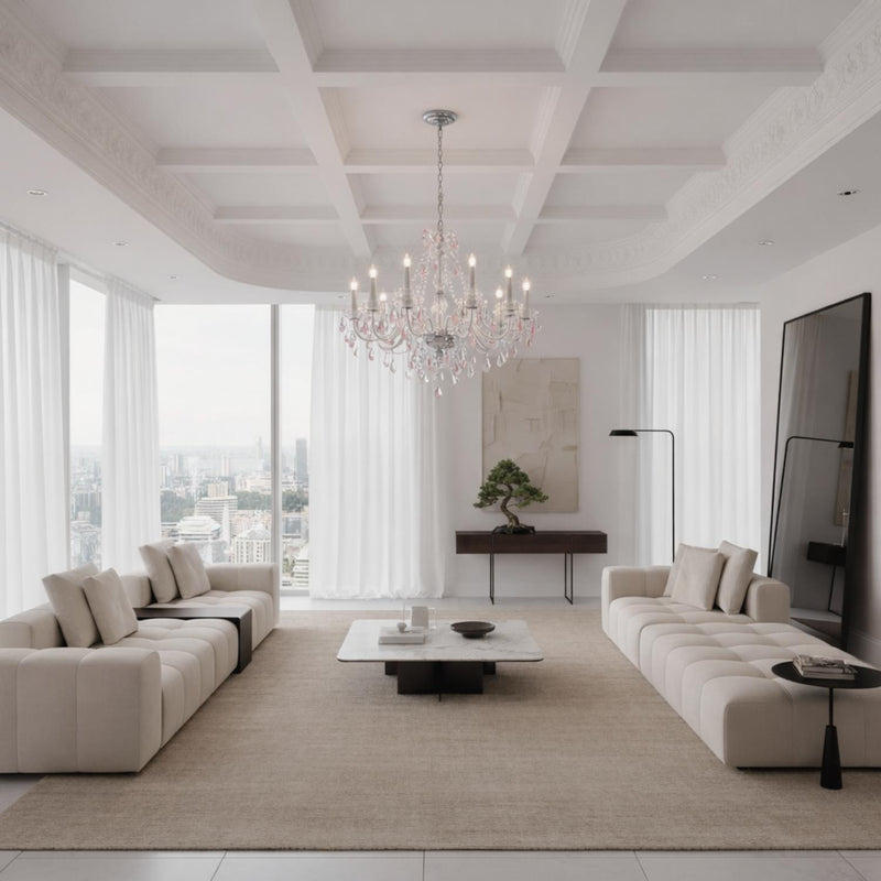 French Style Pink Crystal Candle Chandelier