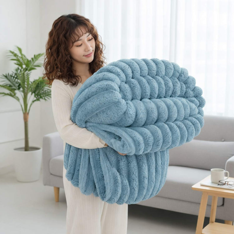 Thick Ribbed Plush Throw Blanket