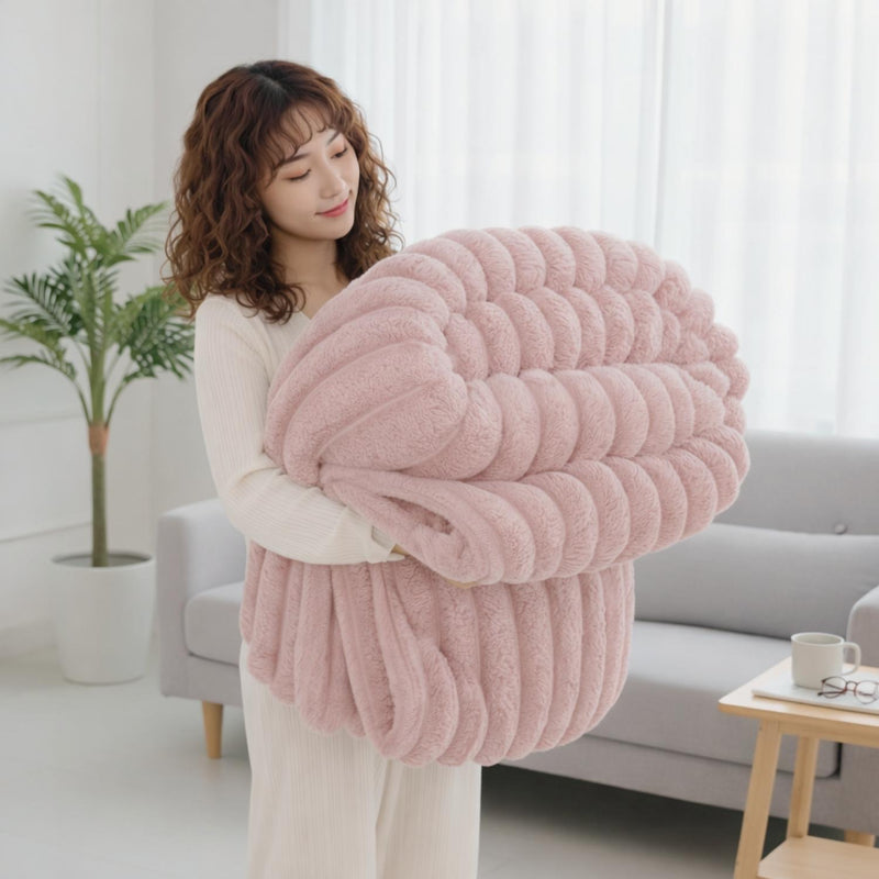 Thick Ribbed Plush Throw Blanket