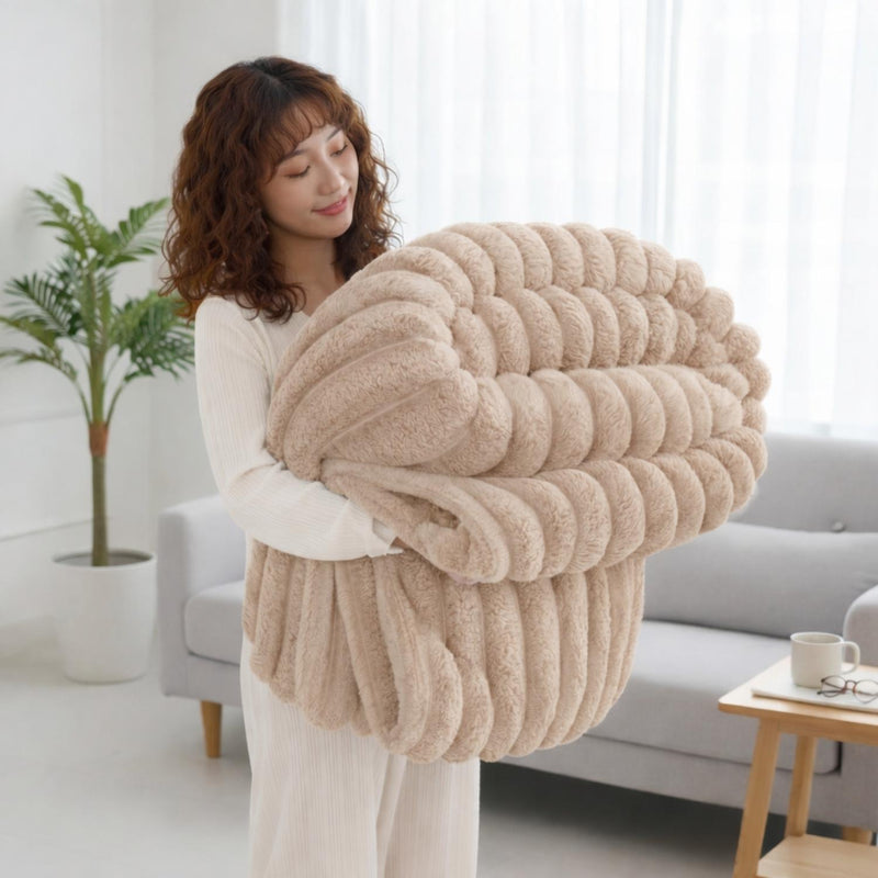 Thick Ribbed Plush Throw Blanket