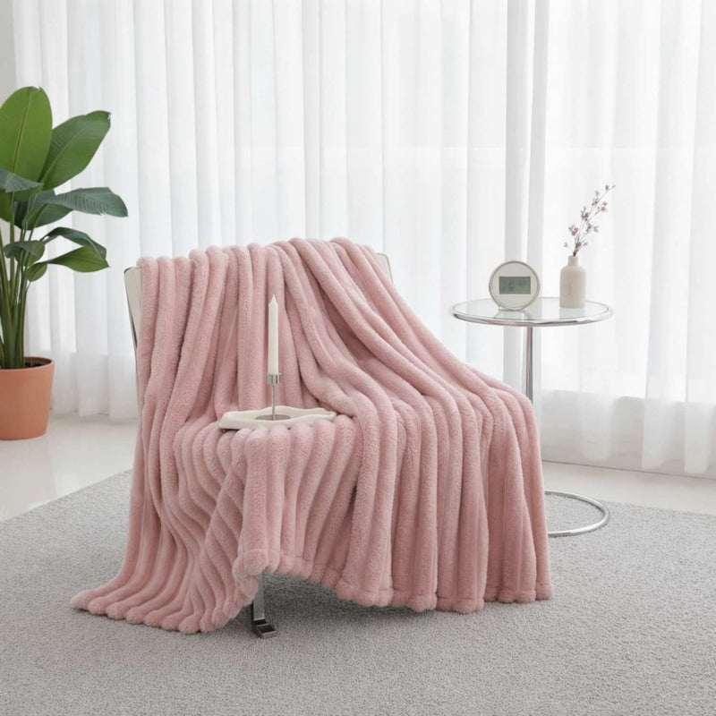 Thick Ribbed Plush Throw Blanket