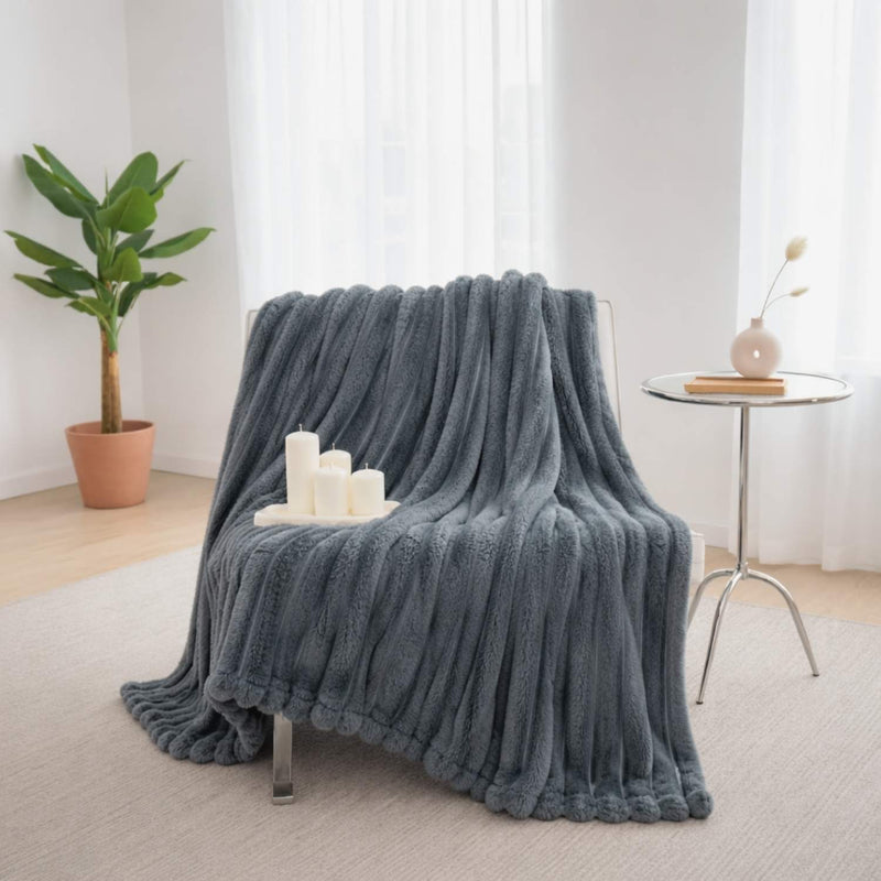 Thick Ribbed Plush Throw Blanket