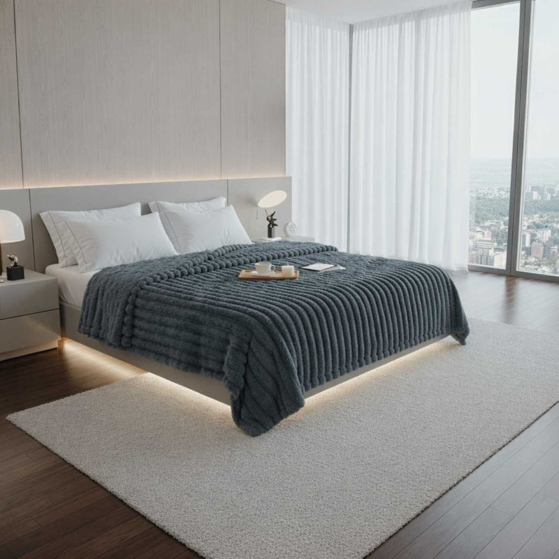 Thick Ribbed Plush Throw Blanket