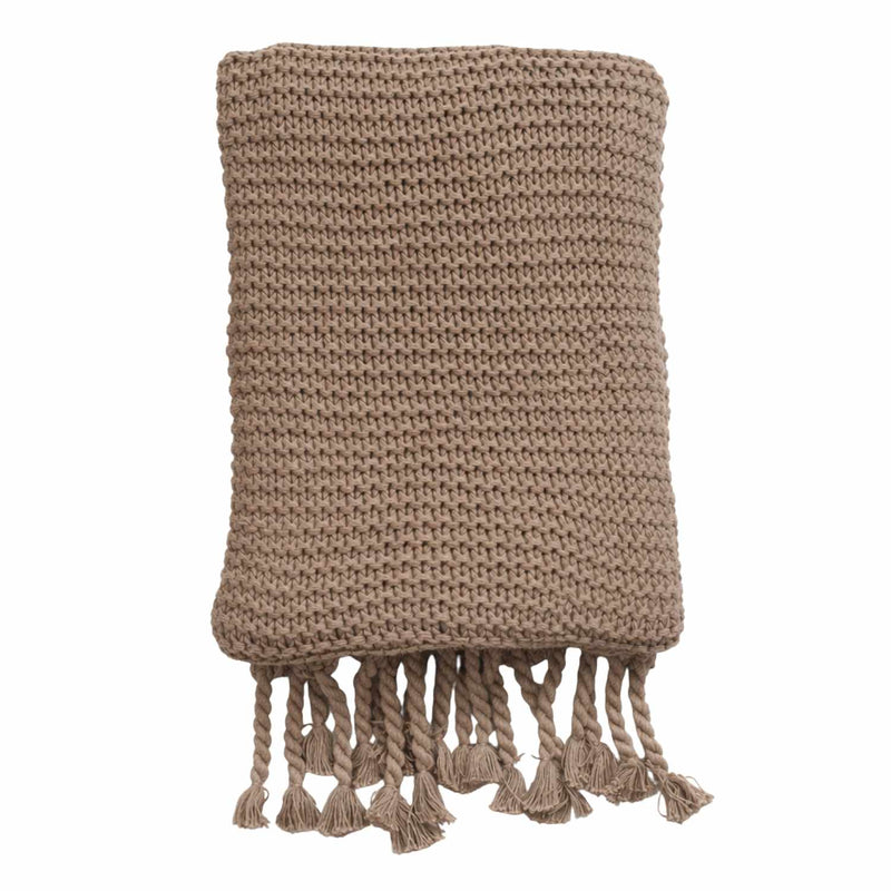 Cotton Chunky Knit Throw Blanket with Tassel Fringe