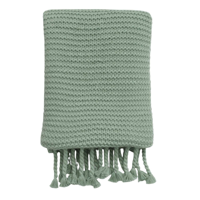 Cotton Chunky Knit Throw Blanket with Tassel Fringe