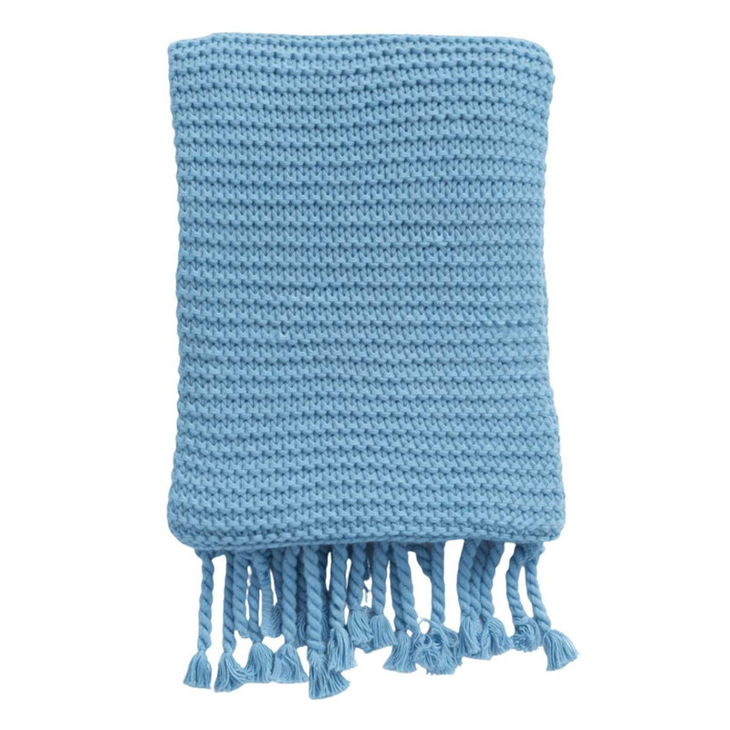 Cotton Chunky Knit Throw Blanket with Tassel Fringe
