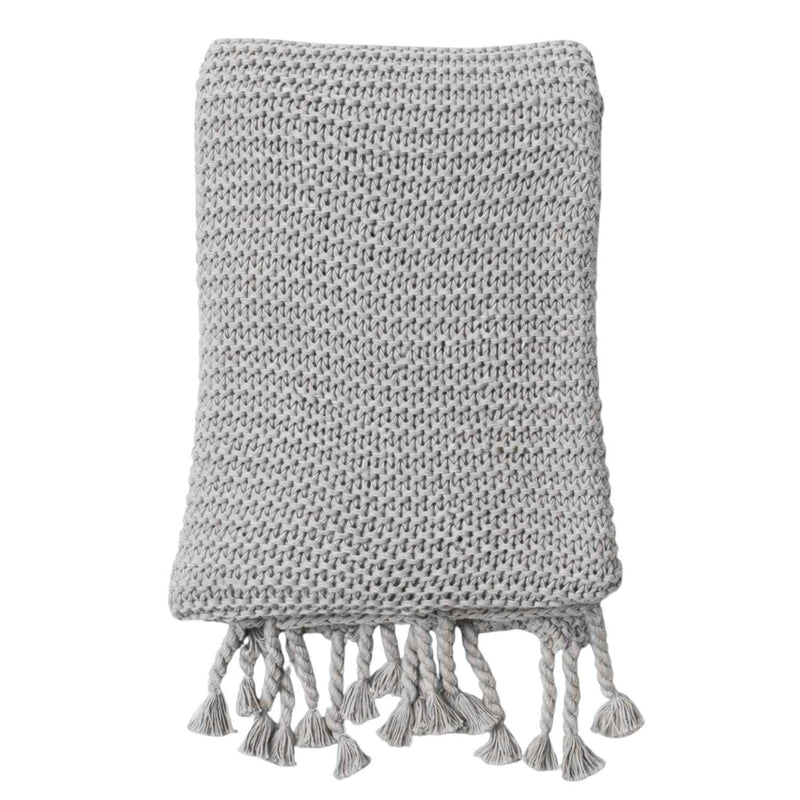 Cotton Chunky Knit Throw Blanket with Tassel Fringe