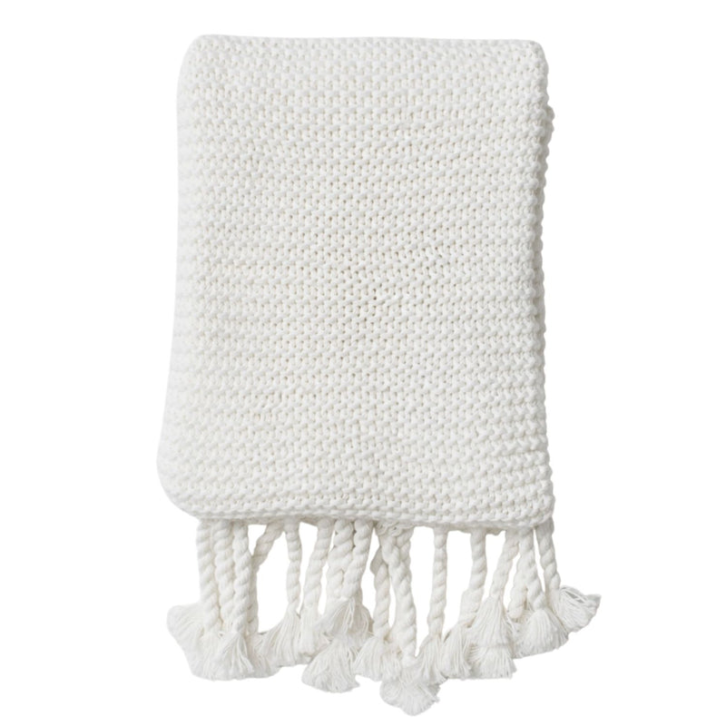 Cotton Chunky Knit Throw Blanket with Tassel Fringe