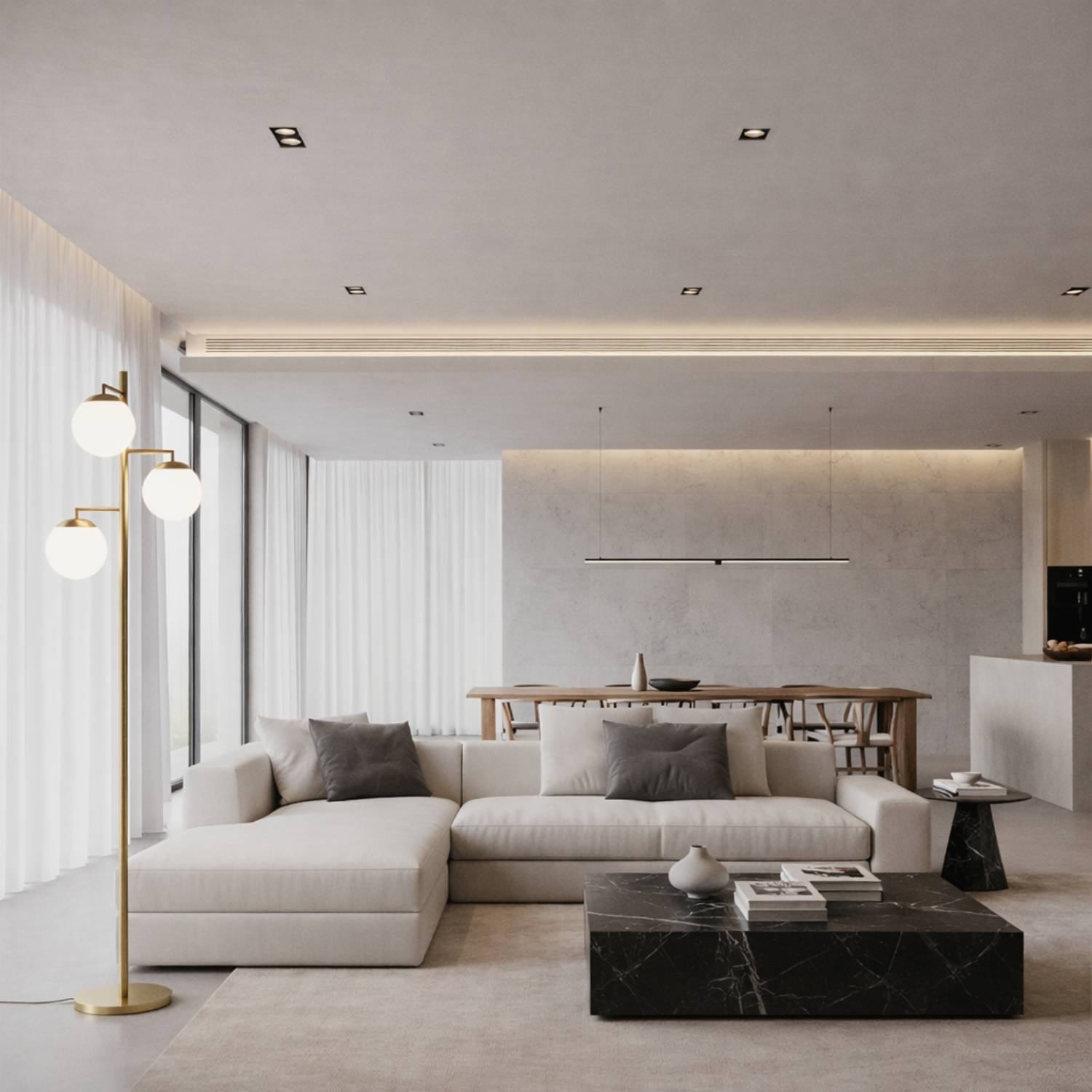 Triple Globe Floor Lamp for Living Room Interiors