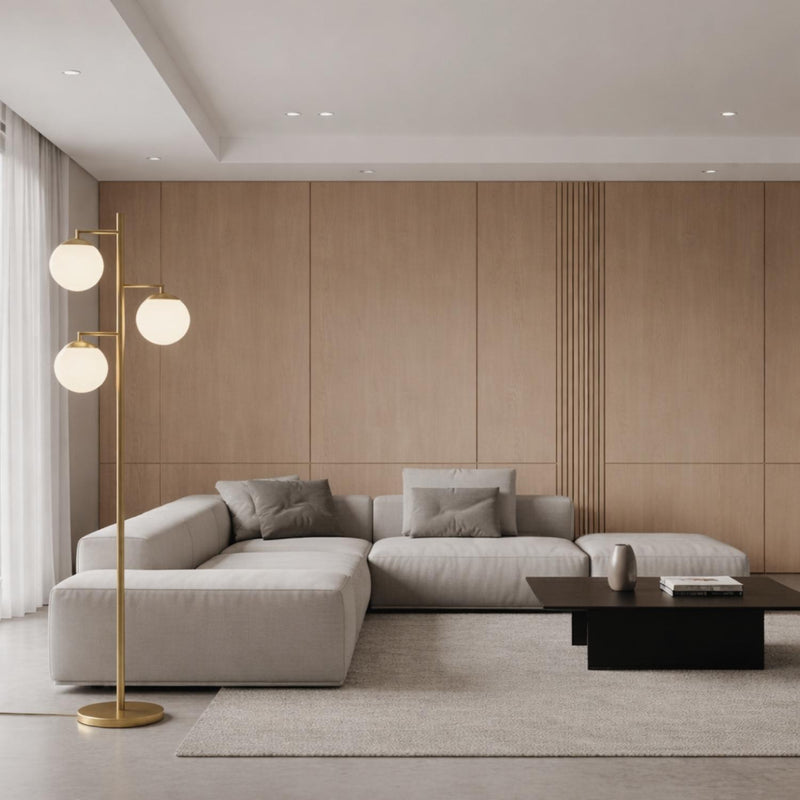 Triple Globe Floor Lamp with Brass Finish
